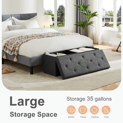 Storage Ottoman Bench with Thicker Foam Padded Seat, Folding Foot Rest for Bedroom & Living Room