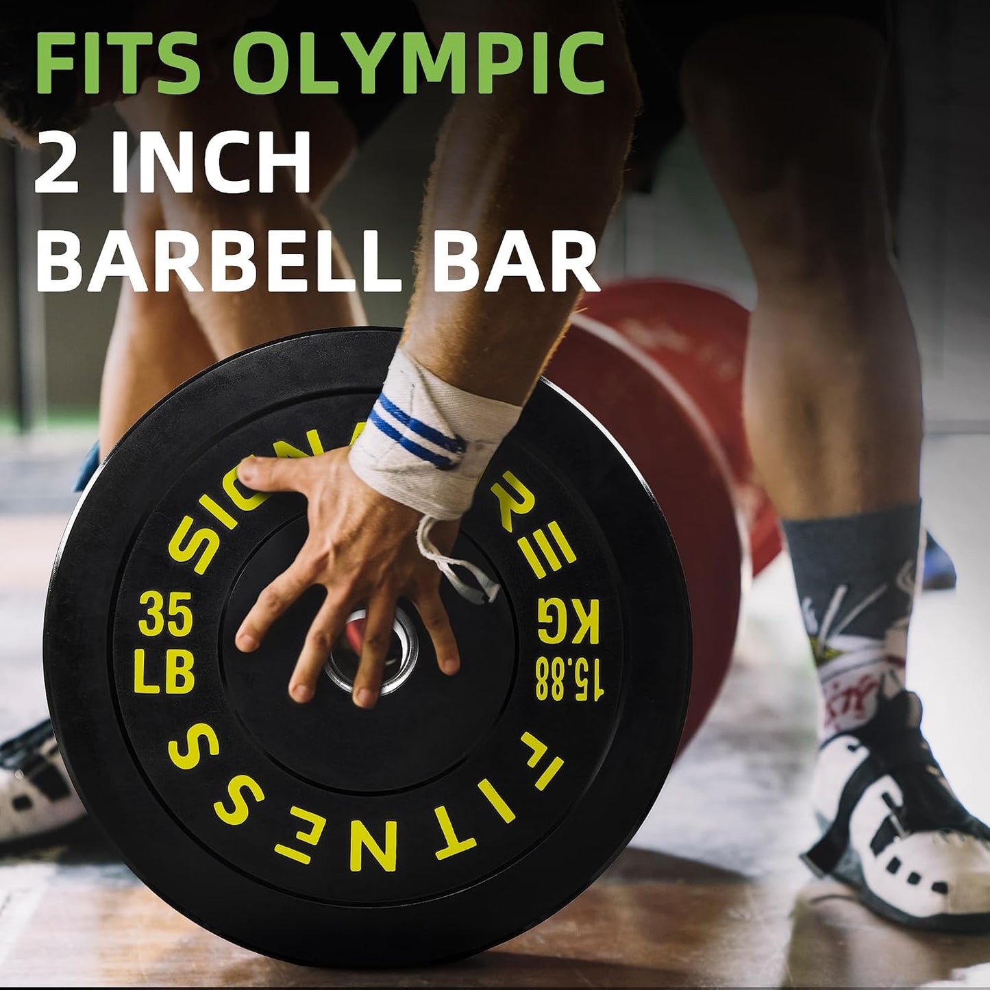 Fitvids 2‑Inch Olympic Rubber Bumper Weight Plates Pair, 35 lbs for Home Gym Strength Training