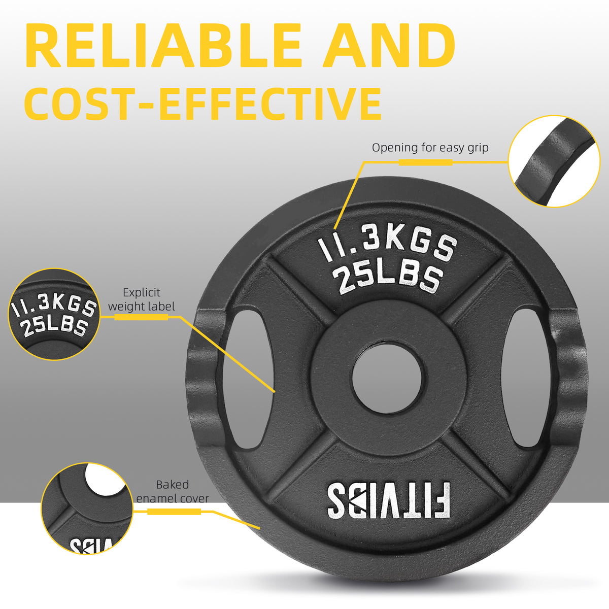Fitvids Olympic 1-Inch Weight Plates, Cast Iron & Rubber Coated