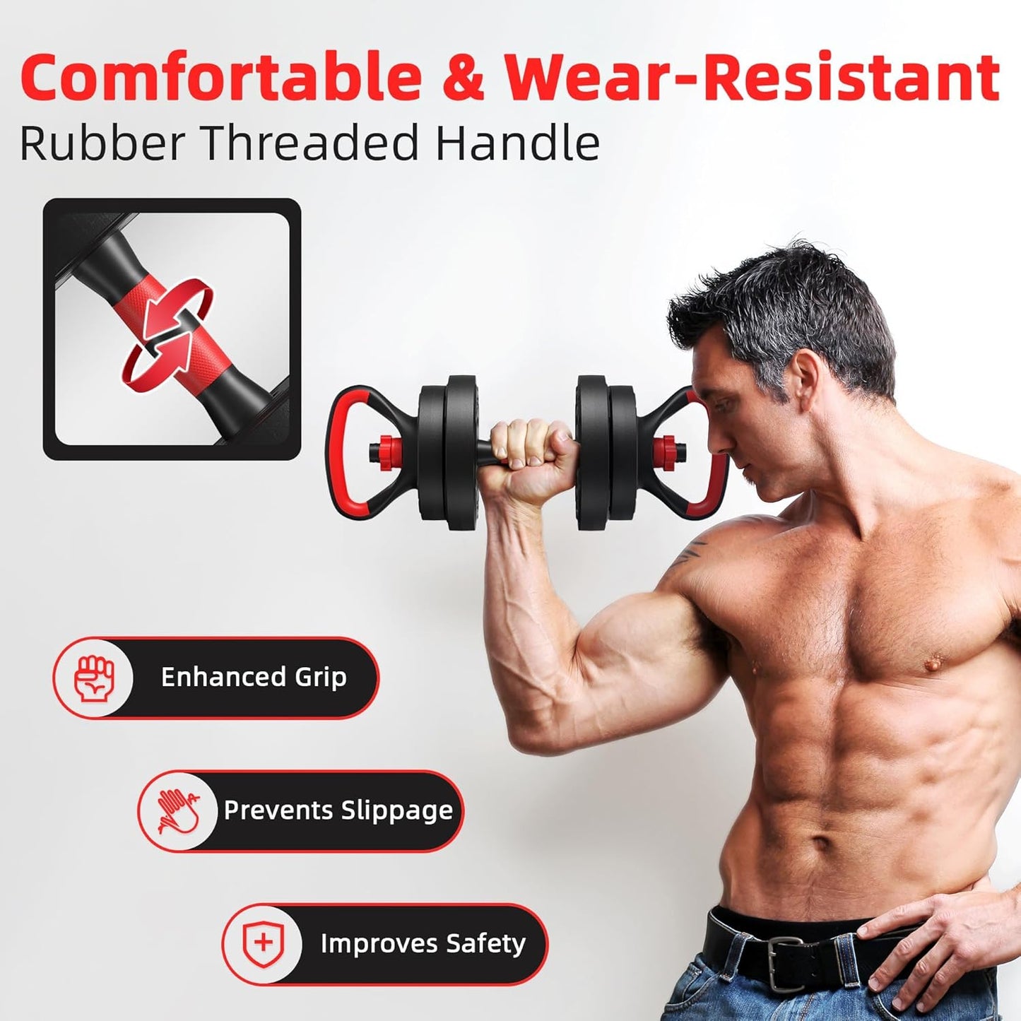 Fitvids 40LBS Multi-Functional Adjustable Dumbbell Set, Convertible Dumbbell, Barbell & Kettlebell Portable Free Weight Set for Home Gym Workouts