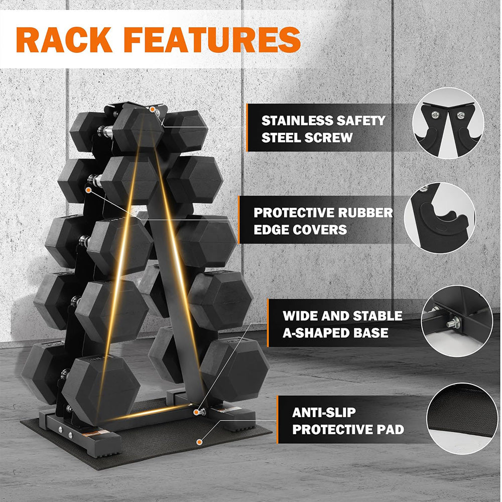 Fitvids Rubber Coated Hex Dumbbell Set with Storage Rack 200LB  Hand Weight Set with Anti-Slip Grip for Home Gym