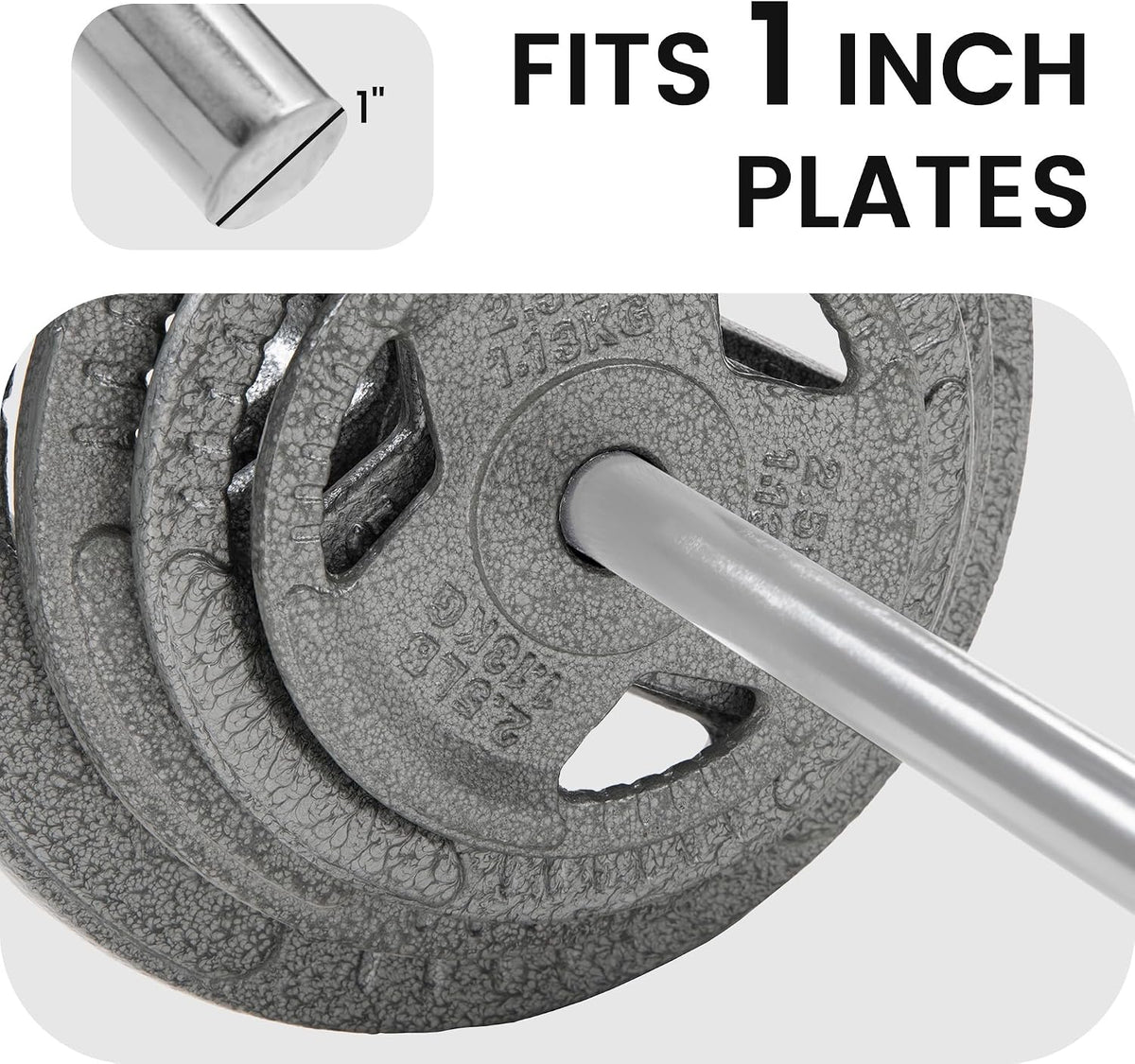 Fitvids 1 Inch Standard Barbell Bar, 5 Feet Weight Lifting Bar for Home Gym Strength Training, Bench Press, 300LBS Capacity