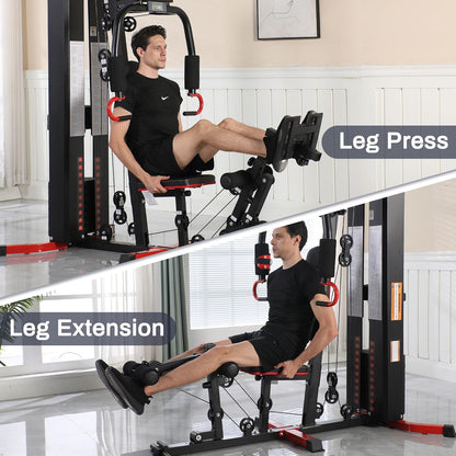 Fitvids Multifunctional All-in-One Home Gym Machine with 122.5 lbs Weight Stack, Pulley System Leg Press for Full Body Strength Training