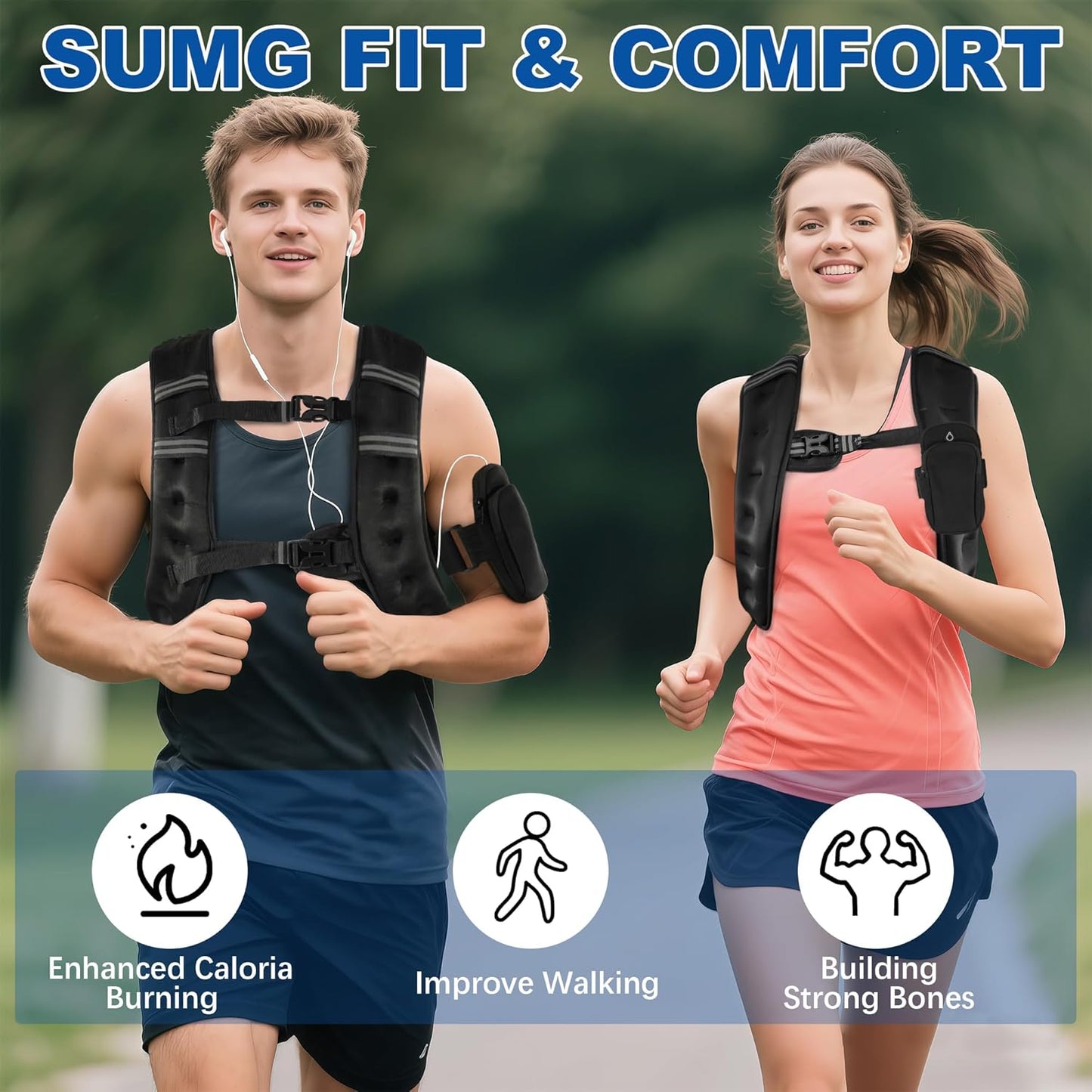 Fitvids Weighted Vest Detachable Phone Pocket Reflective Stripe 6lb/8lb/10lb for Running Strength Training