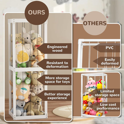 Wooden Stuffed Animal Zoo Storage, Large Toy Organizer with Elastic Band for Kids Toddlers, Playroom Corner Decor