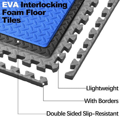 Fitvids 3/4 inch Interlocking EVA Foam Gym Floor Tiles, Shock Absorbing Puzzle Exercise Mat for Home Gym, Workout Equipment, Kids Play Areas