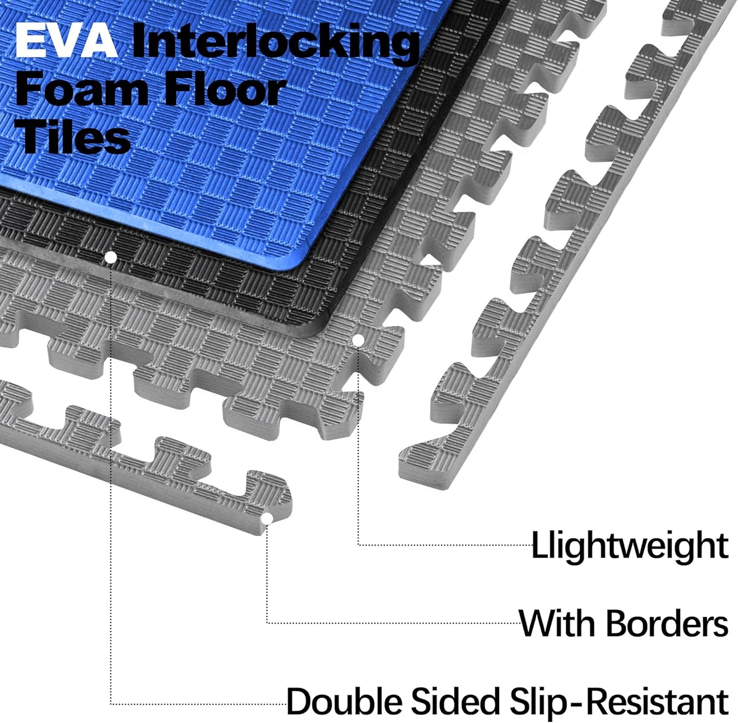 Fitvids 1 inch Interlocking EVA Foam Gym Floor Tiles, Shock Absorbing Puzzle Exercise Mat for Home Gym, Workout Equipment, Kids Play Areas