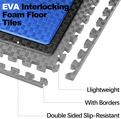 Fitvids 1 inch Interlocking EVA Foam Gym Floor Tiles, Shock Absorbing Puzzle Exercise Mat for Home Gym, Workout Equipment, Kids Play Areas