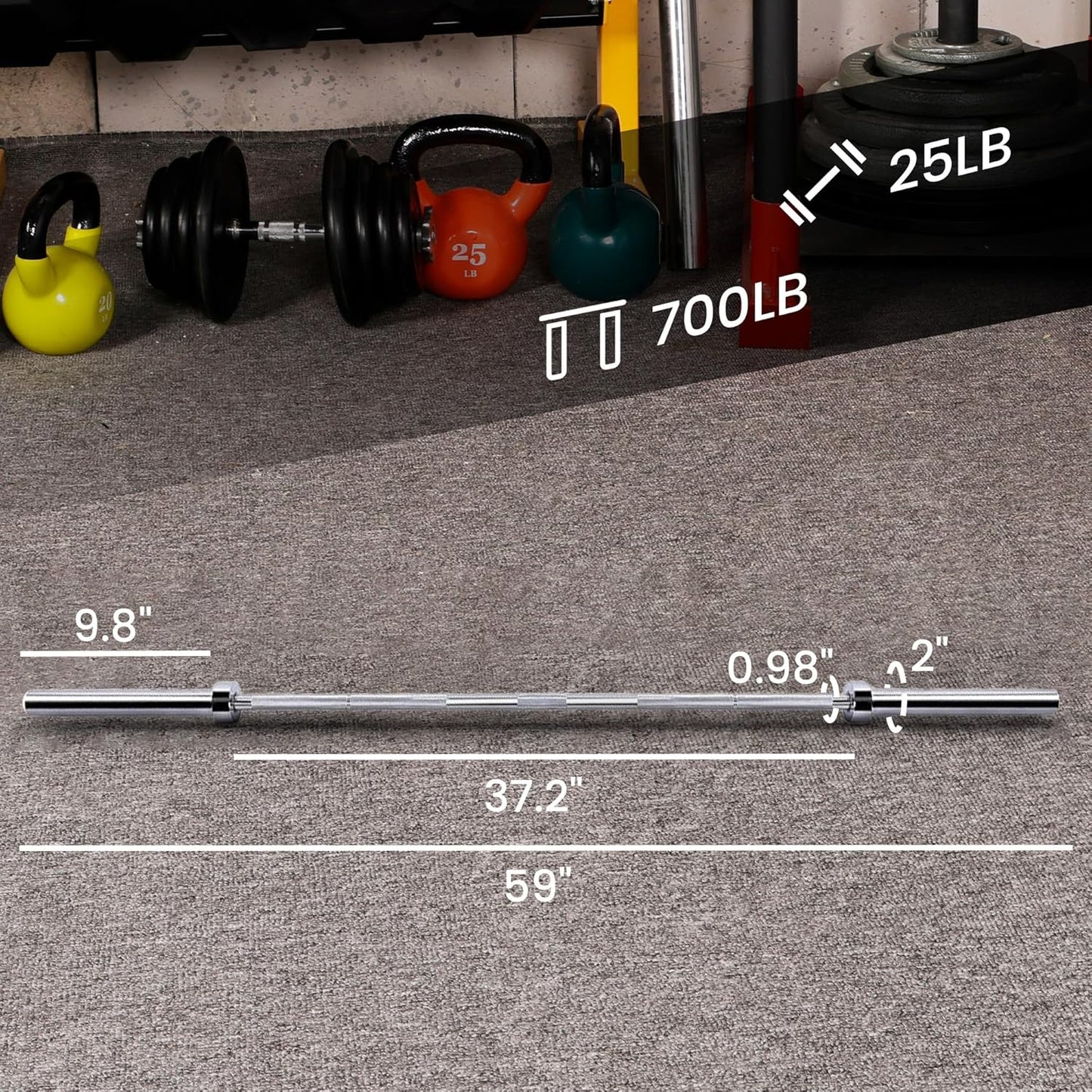 Fitvids 5 Feet Olympic Barbell Bar, 2-Inch Weight Lifting Bar with Collars, 700 LBS Capacity for Home Gym, Bench Press & Strength Training