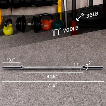 Fitvids 6 Feet Olympic Barbell Bar, 2-Inch Weight Lifting Bar with Collars, 700 LBS Capacity for Home Gym, Bench Press & Strength Training