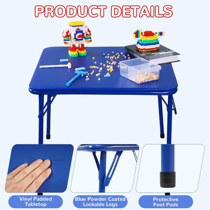 Foldable Kids Square Activity Table 23.5 Inch, Vinyl Padded Top, Indoor & Outdoor Table for Picnic Playtime and Learning