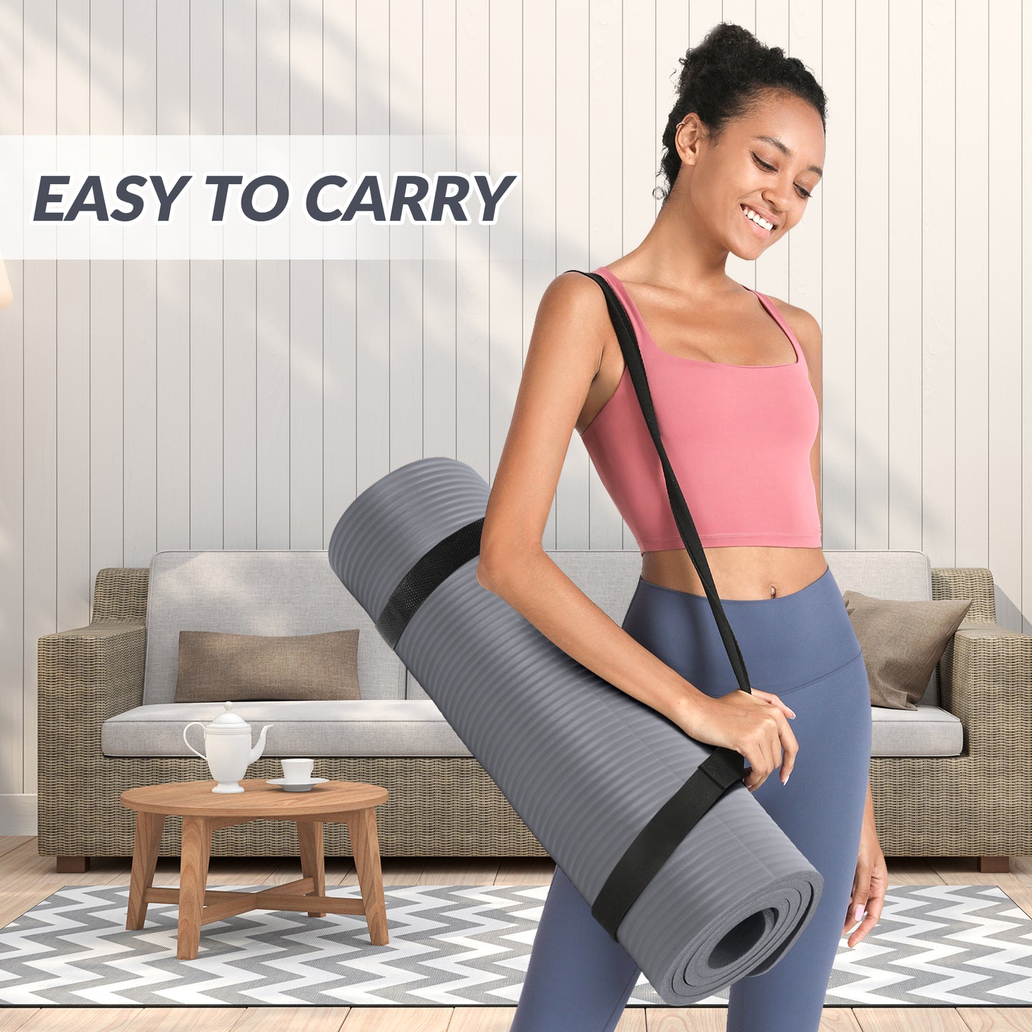 Fitvids 1/2-Inch Extra Thick High Density Yoga Mat, Anti-Tear Workout Exercise Mat with Carrying Strap for All Yoga & Fitness Workouts