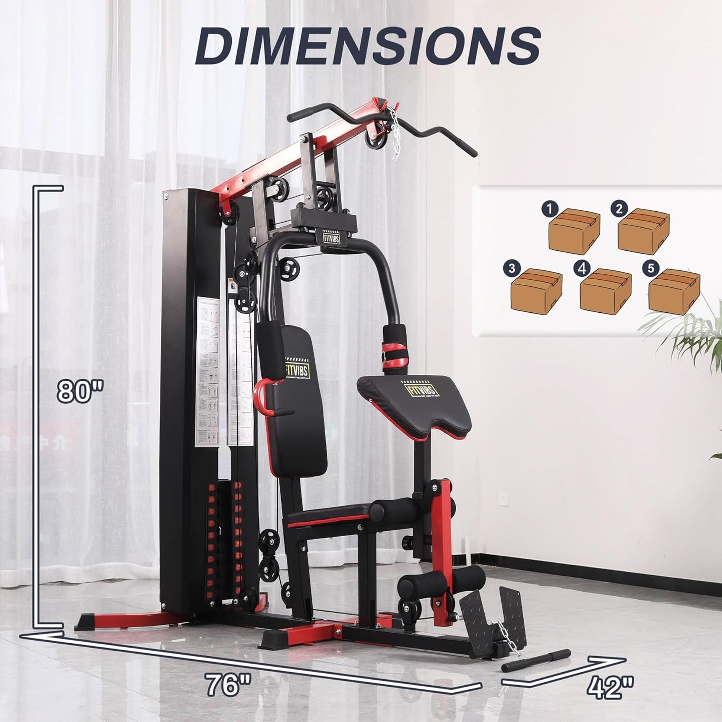 Fitvids All-in-One Multifunctional Home Gym Station with Weight Stack Pulley System Seated Row for Full Body Strength Training
