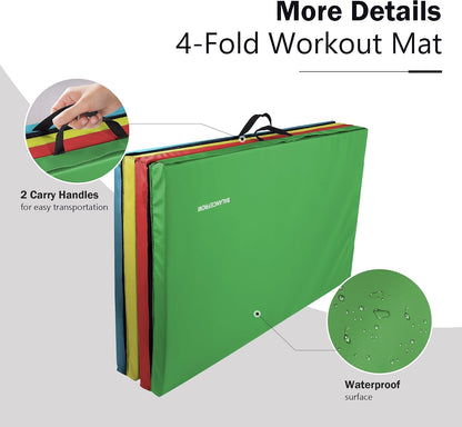 Fitvids Folding Gymnastics Mat 4' x 8' x 2" Thick Exercise Mat with Carrying Handles for Tumbling Workout