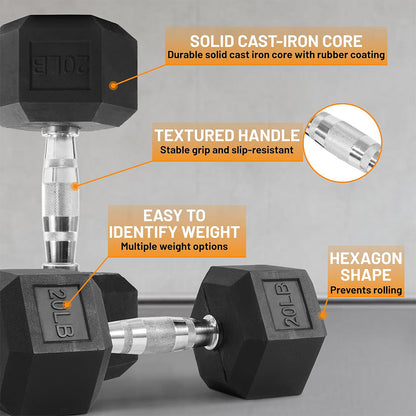 Fitvids 550 LB Rubber Coated Hex Dumbbell Set with 3-Tier Storage Rack, Anti-Slip Ergonomic Hand Weights for Home & Commercial Gym