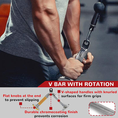 Fitvids 800LB Cable Attachment Set Tricep Rope, Row Handle, Straight Bar V Bar, Commercial Grade Cable Machine Accessories for Home Gym