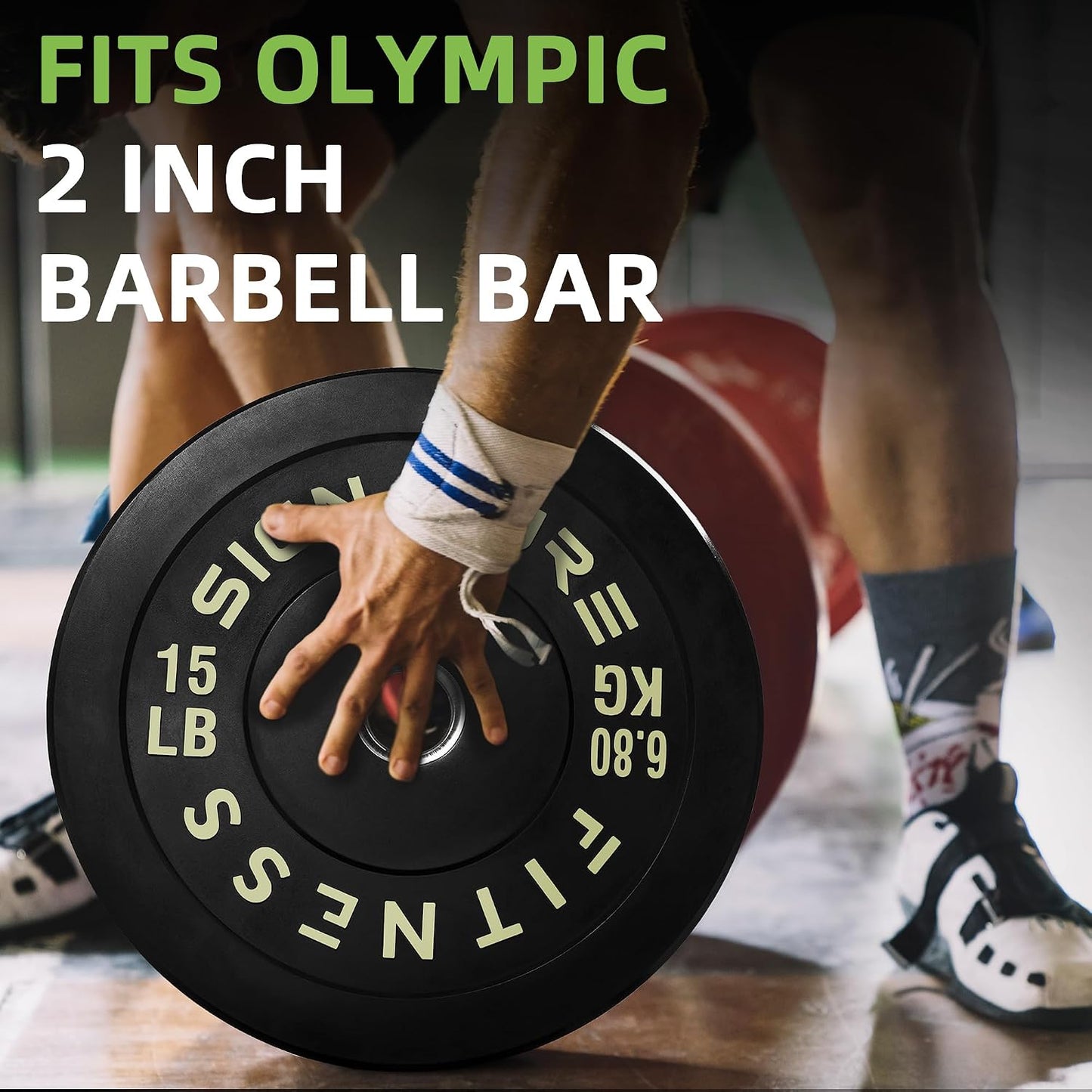Fitvids 2‑Inch Olympic Rubber Bumper Weight Plates Pair, 15 lbs for Home Gym Strength Training