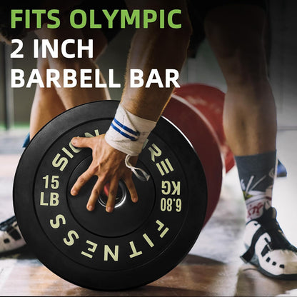 Fitvids 2‑Inch Olympic Rubber Bumper Weight Plates Pair, 15 lbs for Home Gym Strength Training