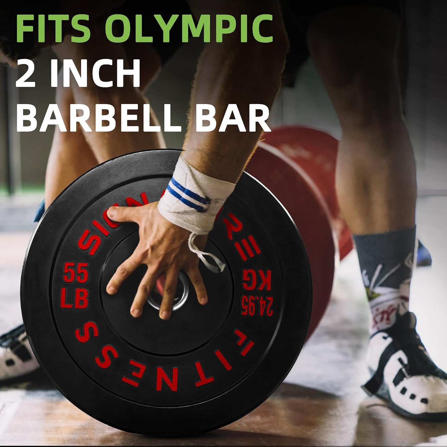 Fitvids 2‑Inch Olympic Rubber Bumper Weight Plates Pair, 55 lbs for Home Gym Strength Training