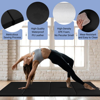 Fitvids 10 x 4 Ft 4‑Panel Folding Gymnastics Mat, 2‑Inch Thick Vinyl Exercise Mat with Carrying Handles for Tumbling, Yoga, Pilates, Martial Arts & Home Workouts