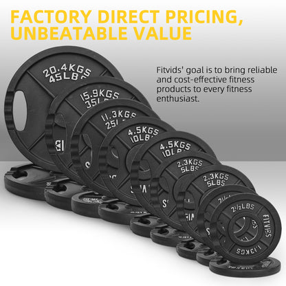 Fitvids Olympic 1-Inch Weight Plates, Cast Iron & Rubber Coated