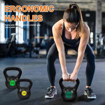 Fitvids 30lbs Kettlebell Set, Solid Weight Kettlebells for Full-Body Strength Training, Home Gym Fitness Workout Weights