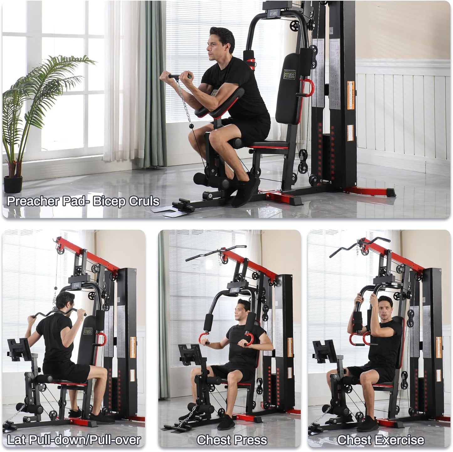 Fitvids Multifunctional All-in-One Home Gym Machine with 122.5 lbs Weight Stack, Pulley System Leg Press for Full Body Strength Training