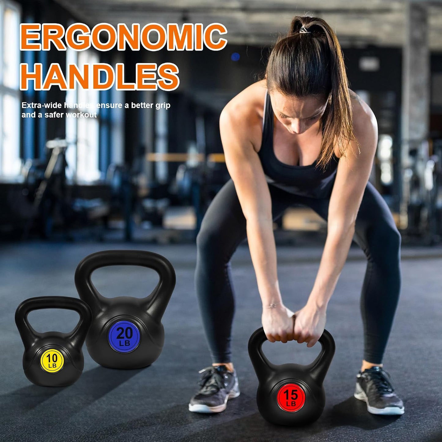 Fitvids 45lbs Kettlebell Set, Solid Weight Kettlebells for Full-Body Strength Training, Home Gym Fitness Workout Weights