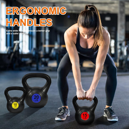 Fitvids 45lbs Kettlebell Set, Solid Weight Kettlebells for Full-Body Strength Training, Home Gym Fitness Workout Weights
