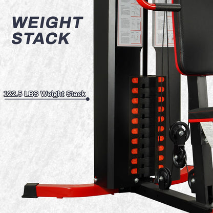 Fitvids All-in-One Multifunctional Home Gym Station with Weight Stack Pulley System Seated Row for Full Body Strength Training