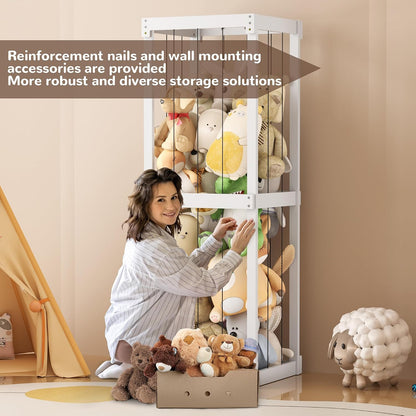 Wooden Stuffed Animal Zoo Storage, Large Toy Organizer with Elastic Band for Kids Toddlers, Playroom Corner Decor