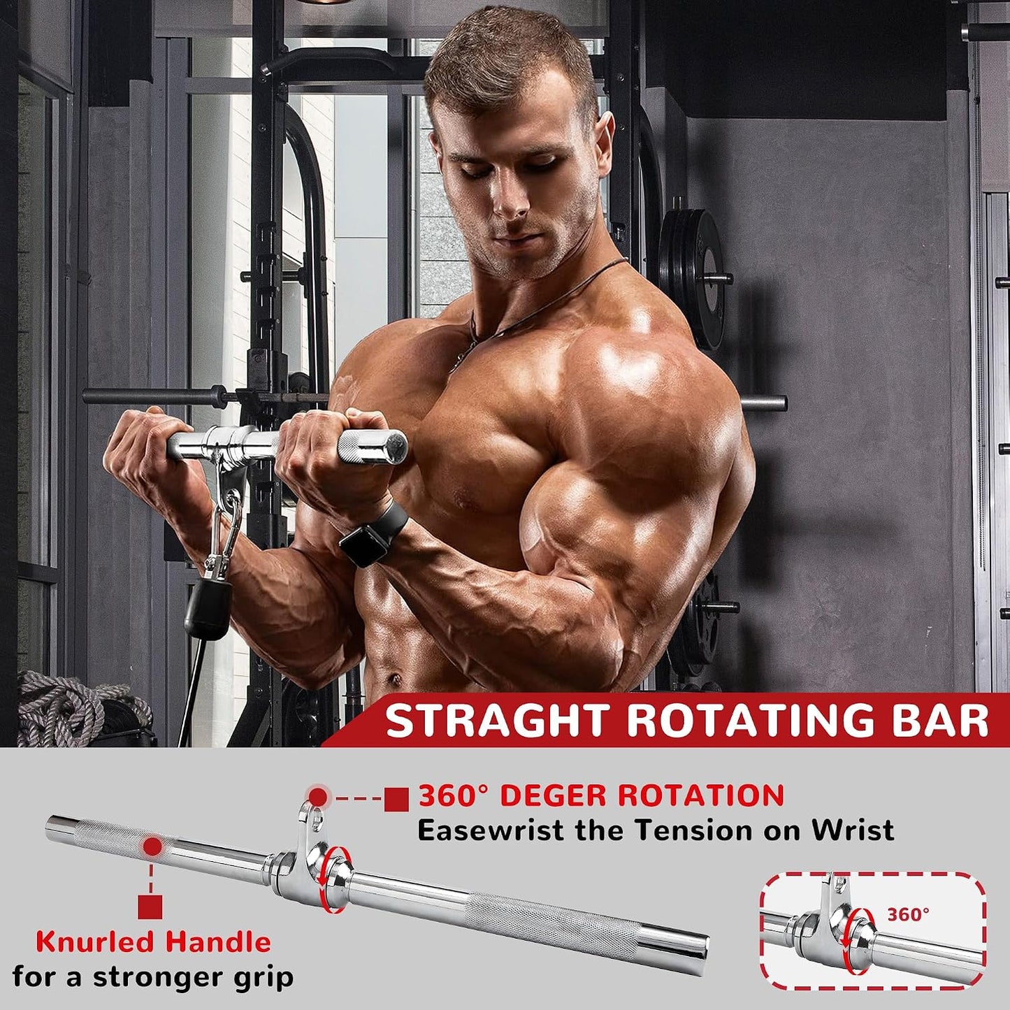 Fitvids 800LB Cable Attachment Set Tricep Rope, Row Handle, Straight Bar V Bar, Commercial Grade Cable Machine Accessories for Home Gym