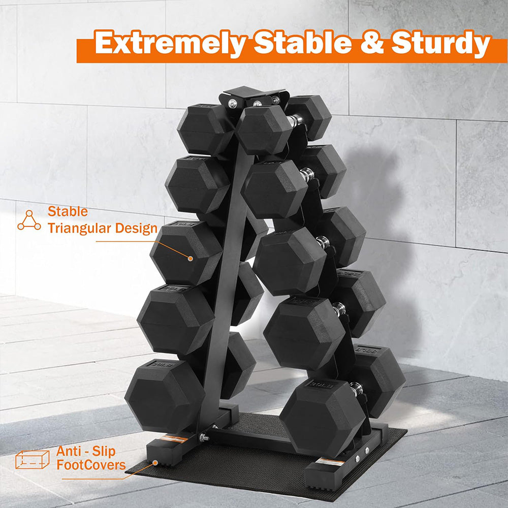 Fitvids Rubber Coated Hex Dumbbell Set with Storage Rack 200LB  Hand Weight Set with Anti-Slip Grip for Home Gym