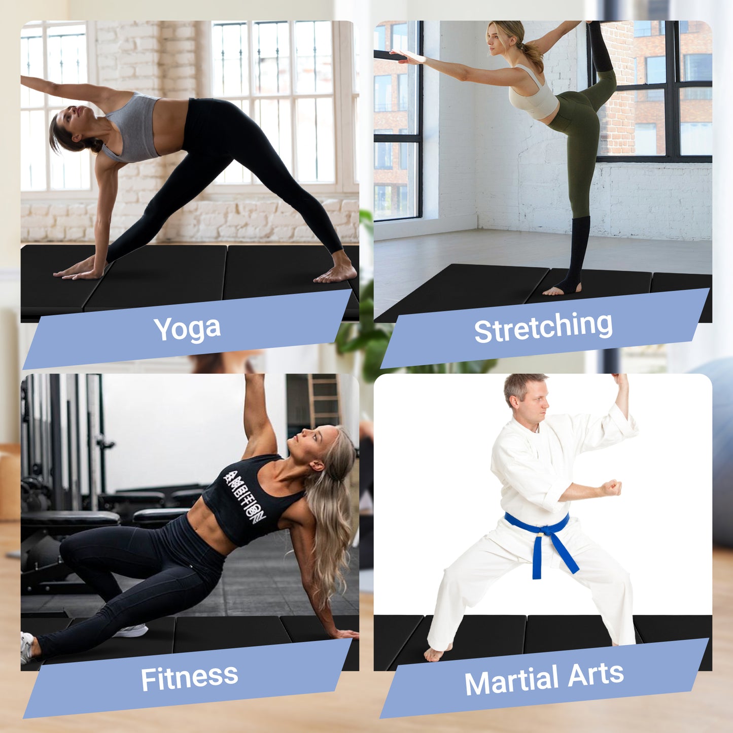 Fitvids 10 x 4 Ft 4‑Panel Folding Gymnastics Mat, 2‑Inch Thick Vinyl Exercise Mat with Carrying Handles for Tumbling, Yoga, Pilates, Martial Arts & Home Workouts