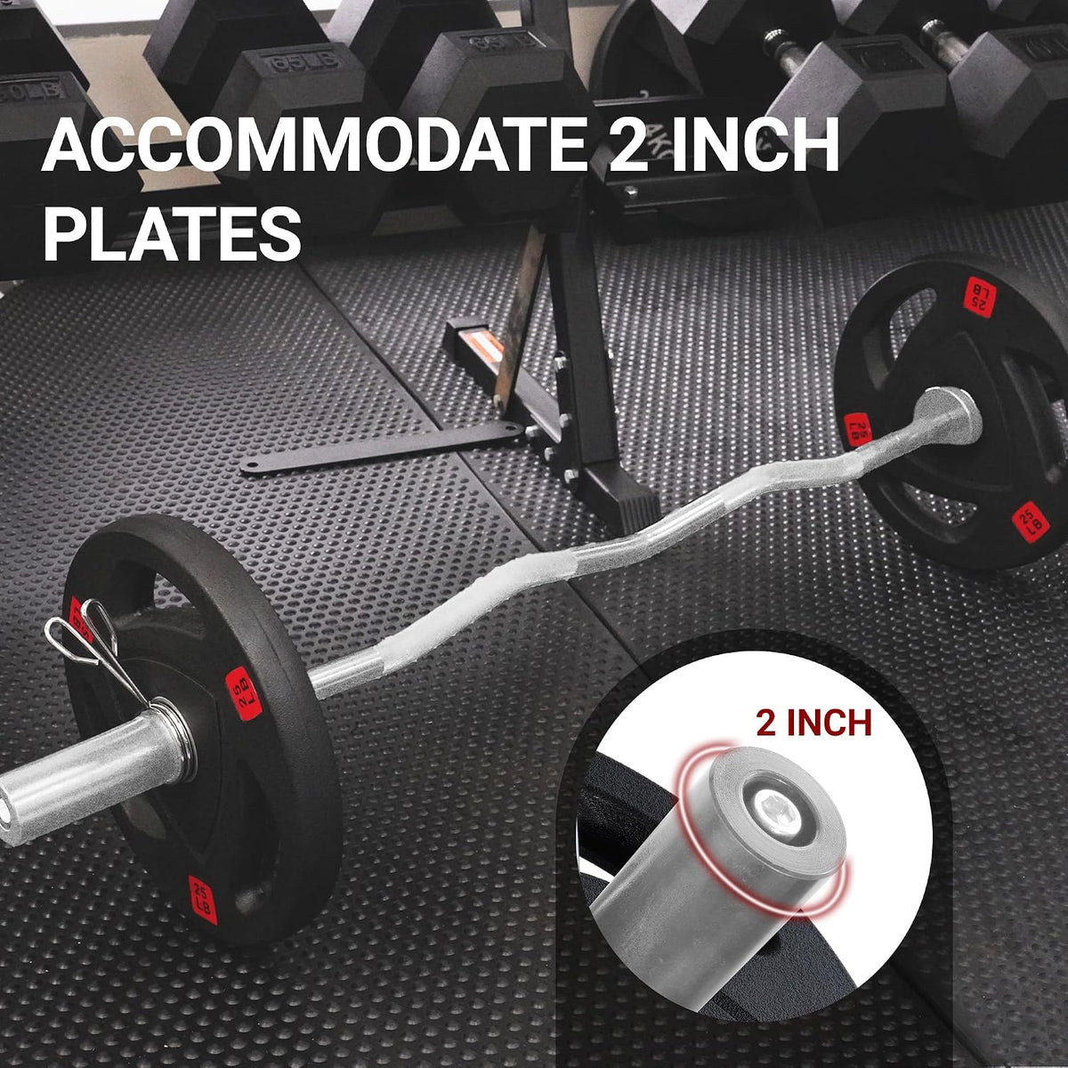 Fitvids Olympic 2-Inch Curl Barbell Bar, 47 Inches, Chrome