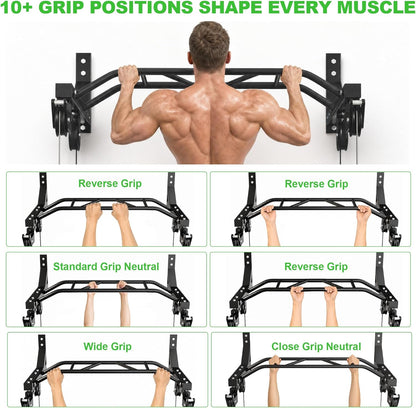 Fitvids Wall Mounted Pull Up Bar, Heavy Duty Multi-Grip Chin Up Bar for Home Gym, 450 LBS Weight Capacity Upper Body Strength Training Equipment with Multiple Grip Options