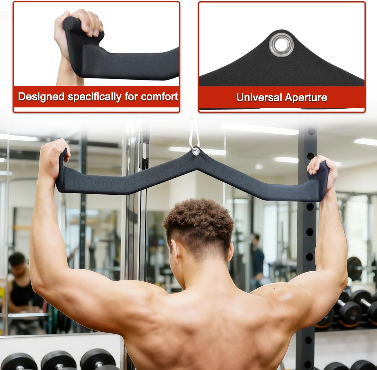 Fitvids 5-PieceBicep Curl Tricep LAT pulldown Bar Back Strength Training Handle Grips LAT Pull Down Bar For Seat Row Workout