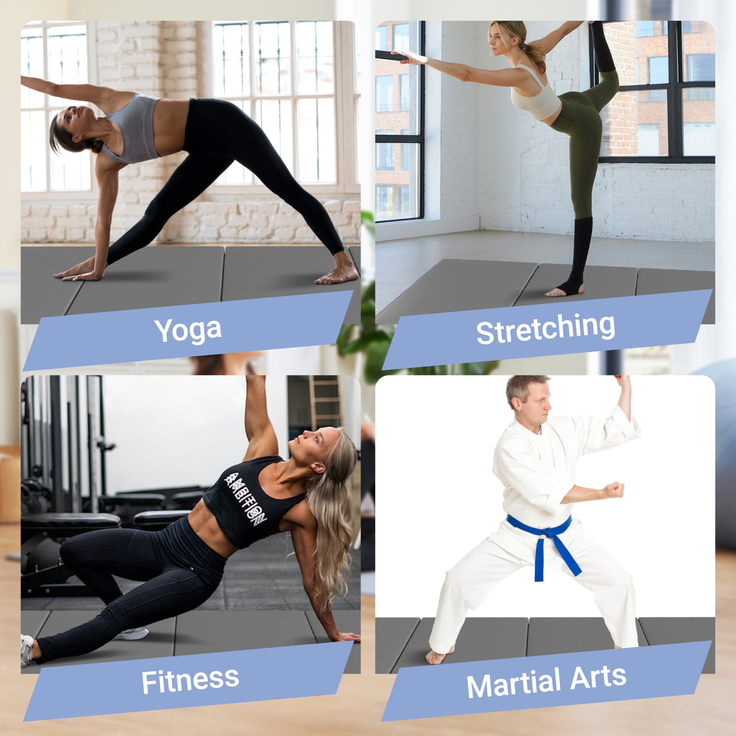 Fitvids 10 x 4 Ft 4‑Panel Folding Gymnastics Mat, 2‑Inch Thick Vinyl Exercise Mat with Carrying Handles for Tumbling, Yoga, Pilates, Martial Arts & Home Workouts