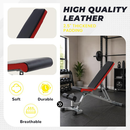 Fitvids Adjustable Folding Weight Bench with Leg Roller, Heavy‑Duty Incline Decline Flat Exercise Bench, Supports up to 600 LBS for Home Gym Full‑Body Strength Training