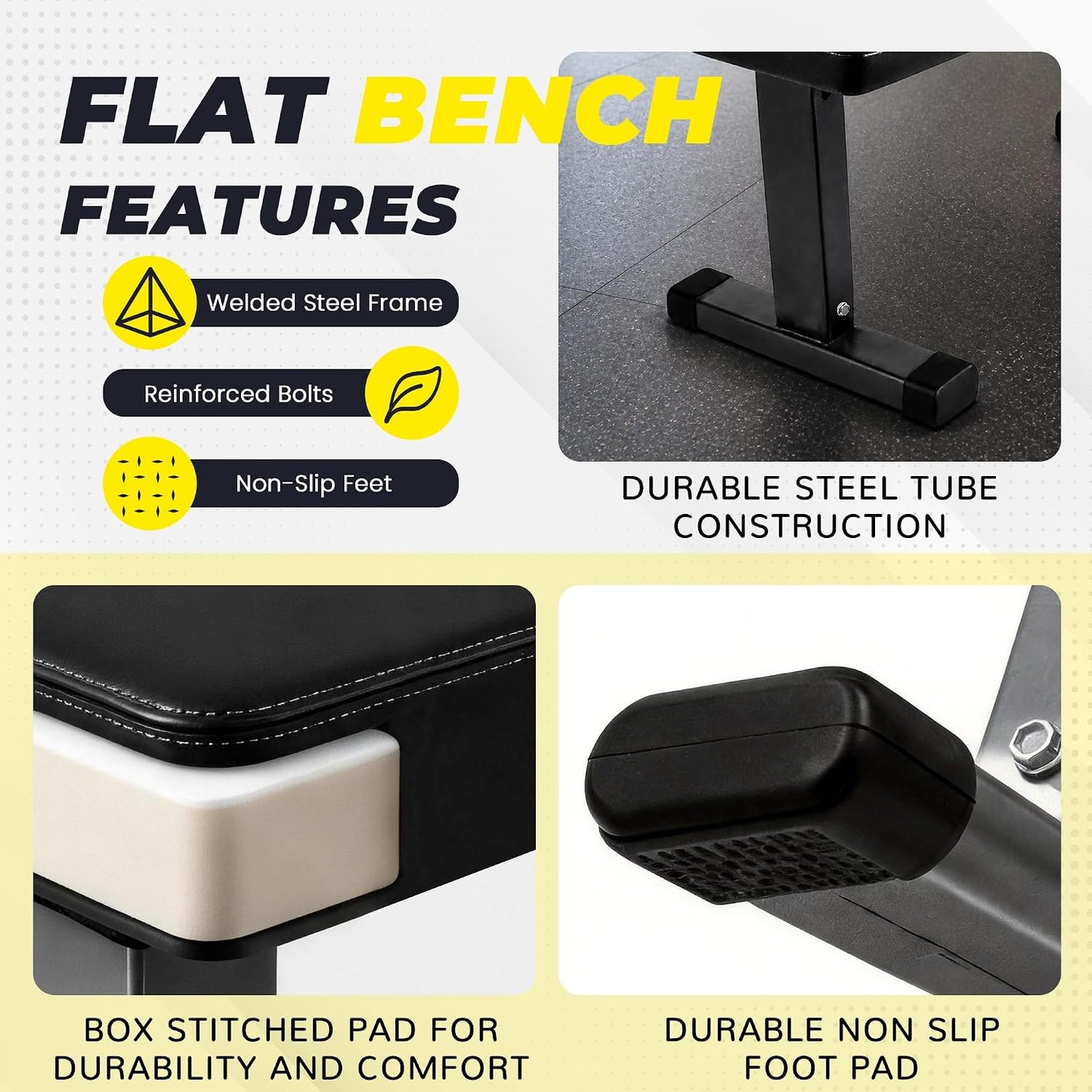 Fitvids Weight Bench, Heavy‑Duty Flat Workout Bench, Stable Exercise Bench for Full‑Body Strength Training Home Gym