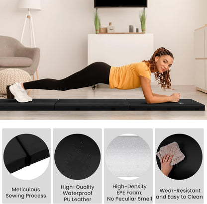Signature Fitness 6ft x 2ft Three Fold Folding Exercise Mat with Carrying Handles for MMA, Gymnastics and Home Gym Protective Flooring, 2-inch Thick