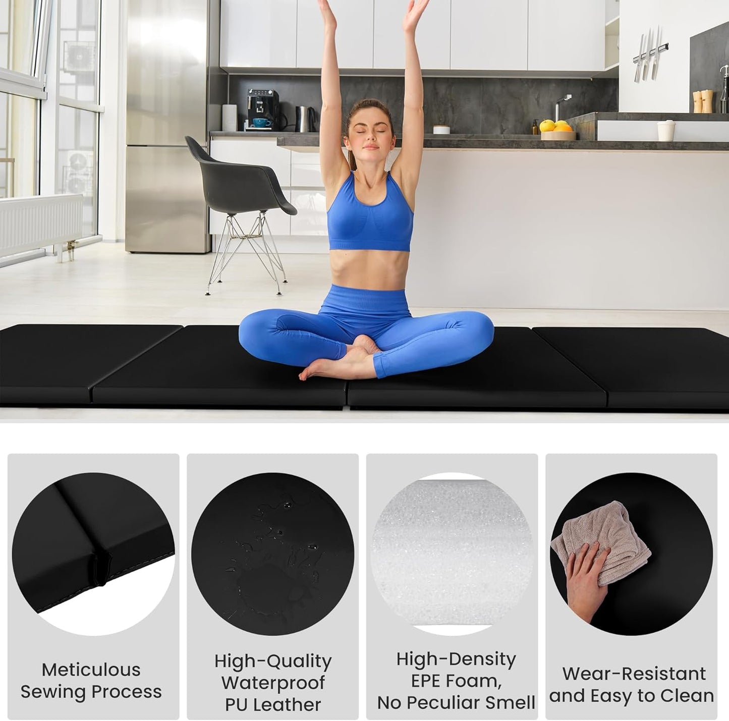 Signature Fitness 10ft x 4ft Four Fold Folding Exercise Mat with Carrying Handles for MMA, Gymnastics and Home Gym Protective Flooring, 2-inch Thick