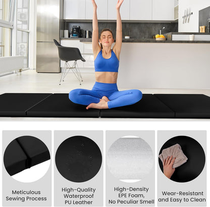 Signature Fitness 10ft x 4ft Four Fold Folding Exercise Mat with Carrying Handles for MMA, Gymnastics and Home Gym Protective Flooring, 2-inch Thick