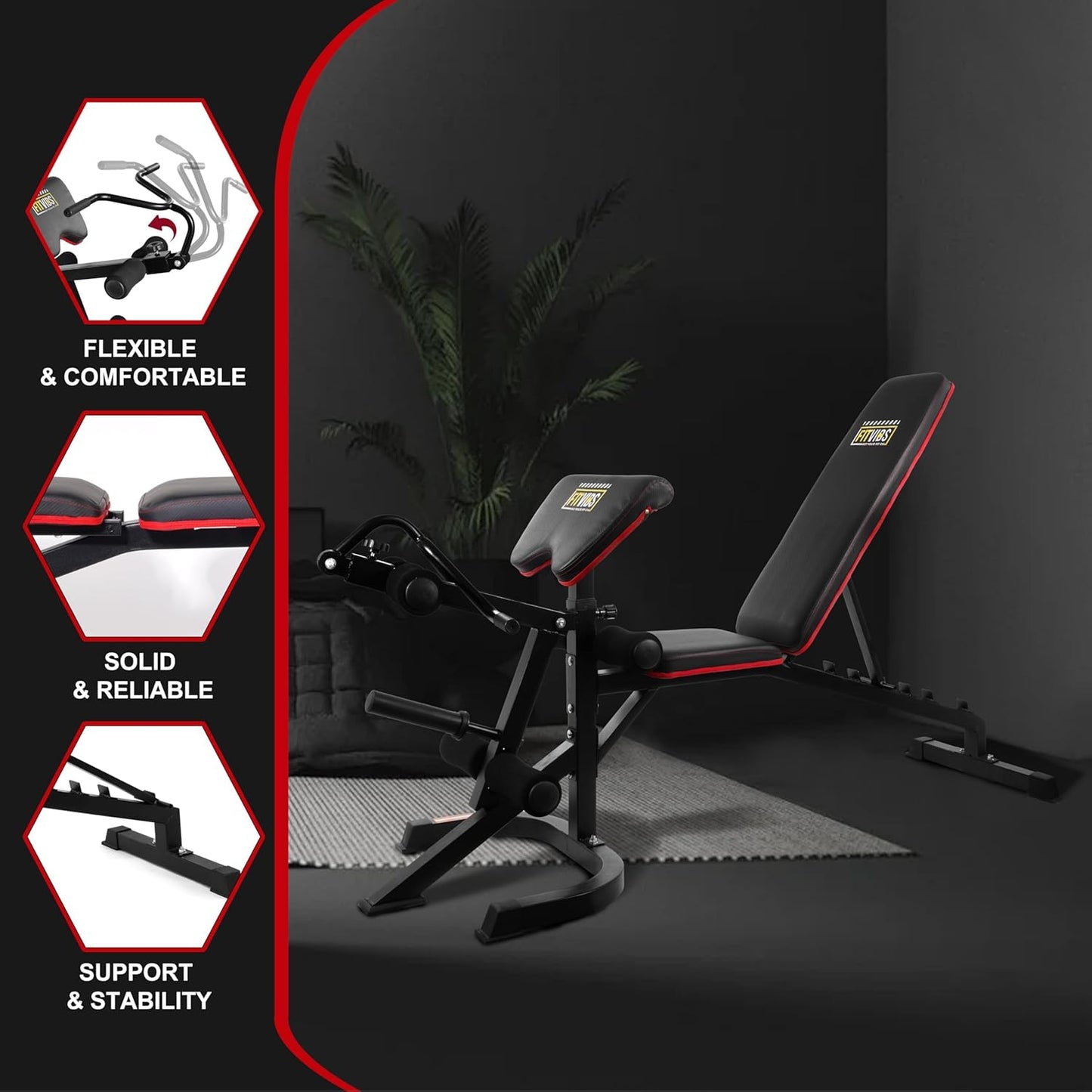 Fitvids 6-Position Adjustable Weight Bench with Leg Extension, Leg Curl Preacher Pad, Multi-Functional Workout Utility Bench for Home Gym Strength Training