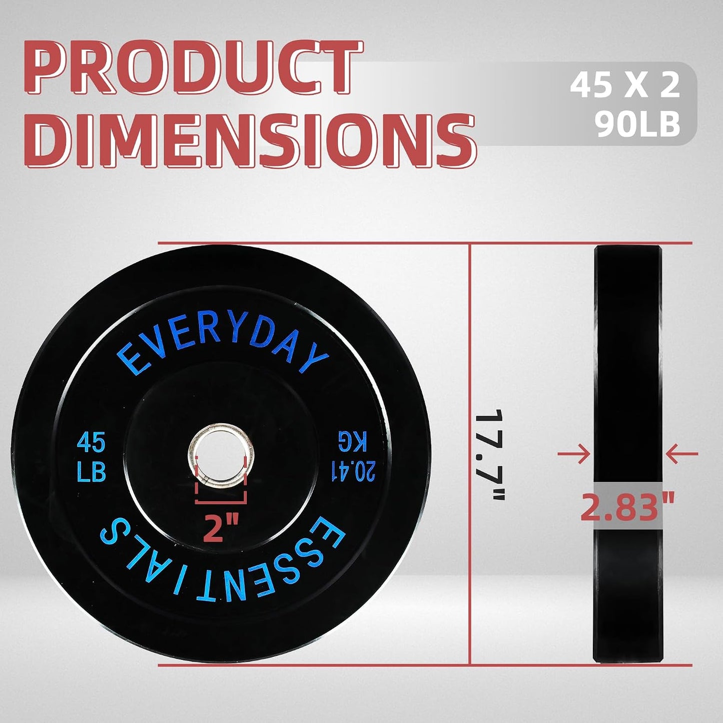 Fitvids 2‑Inch 90lbs Olympic Bumper Plates Set, Rubber Weight Plates for Home Gym Strength & Olympic Lifting