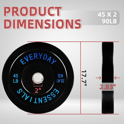 Fitvids 2‑Inch 90lbs Olympic Bumper Plates Set, Rubber Weight Plates for Home Gym Strength & Olympic Lifting