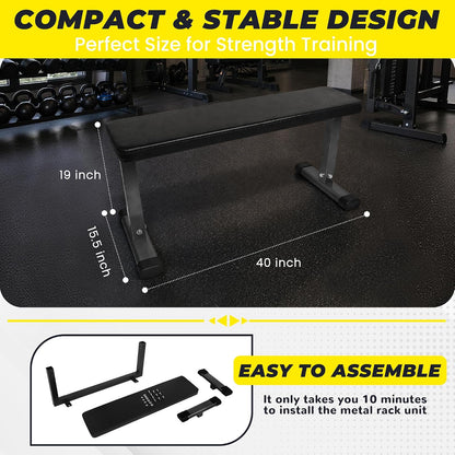 Fitvids Weight Bench, Heavy‑Duty Flat Workout Bench, Stable Exercise Bench for Full‑Body Strength Training Home Gym