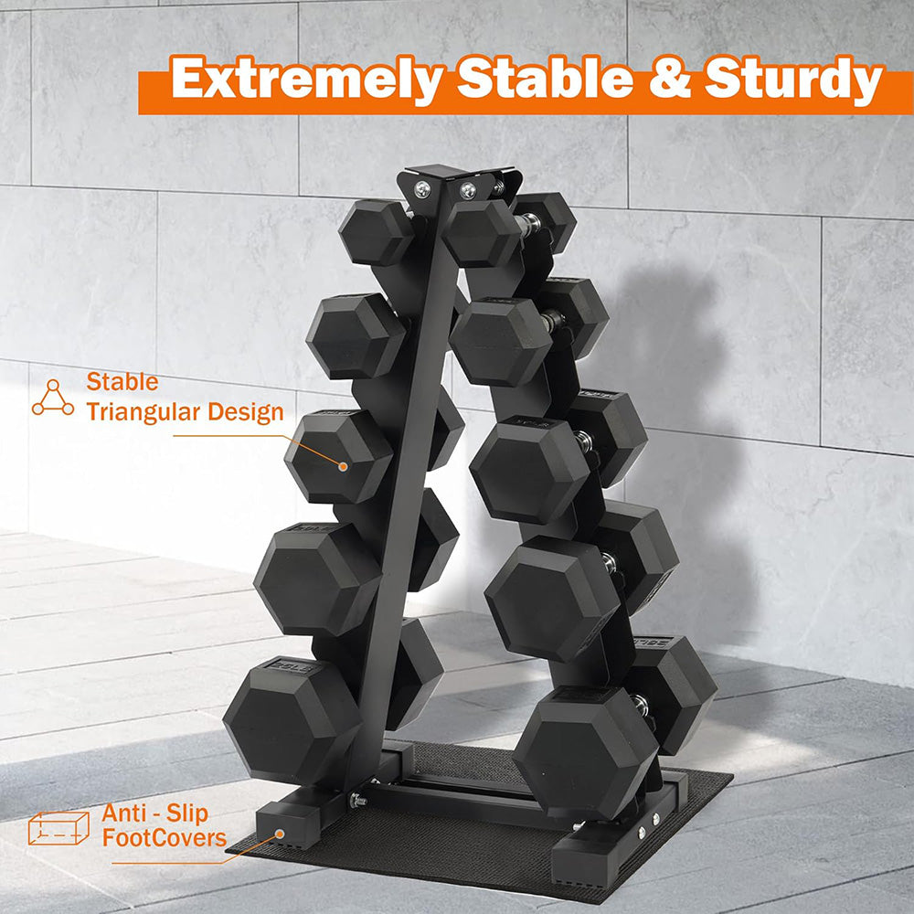 Fitvids Rubber Coated Hex Dumbbell Set with Storage Rack 150 LB Hand Weight Set with Anti-Slip Grip for Home Gym