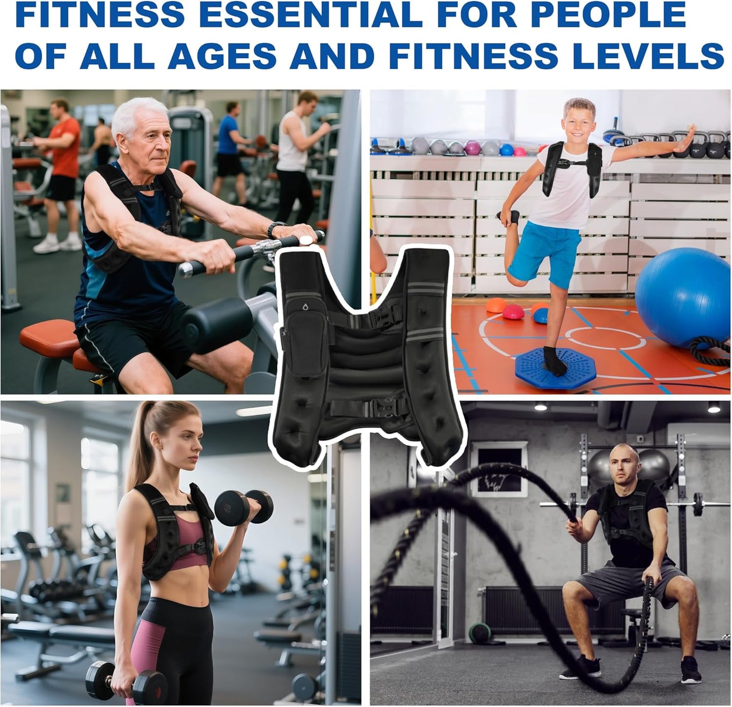 Fitvids Weighted Vest Detachable Phone Pocket Reflective Stripe 6lb/8lb/10lb for Running Strength Training