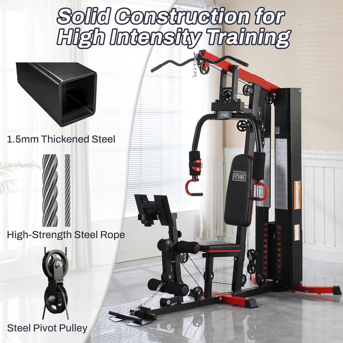 Fitvids All-in-One Full Body Home Gym Machine with Weight Stack Pulley System